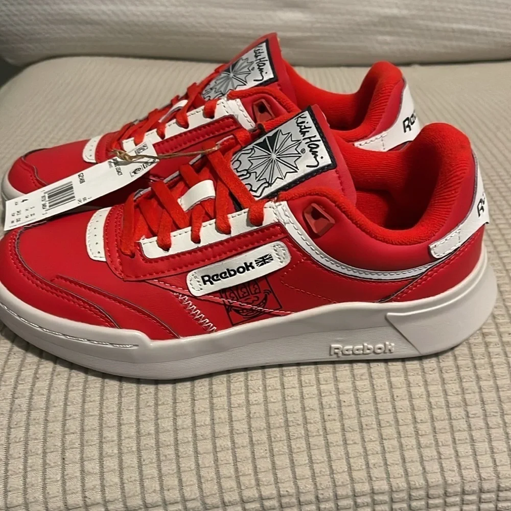 Reebok Red and White Sneakers Classic Low-Top Design